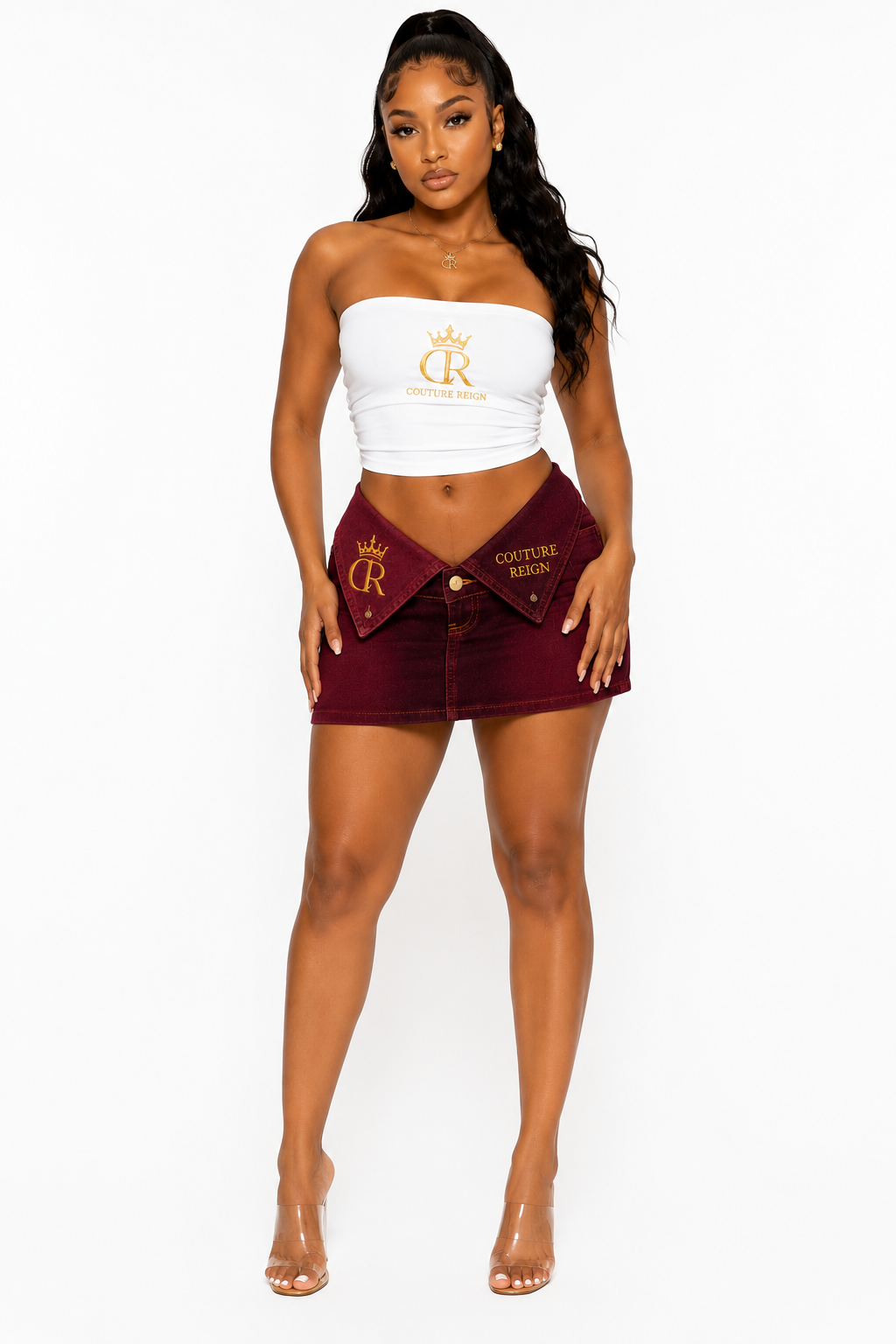 Couture Reign Crownfold Denim Skirt