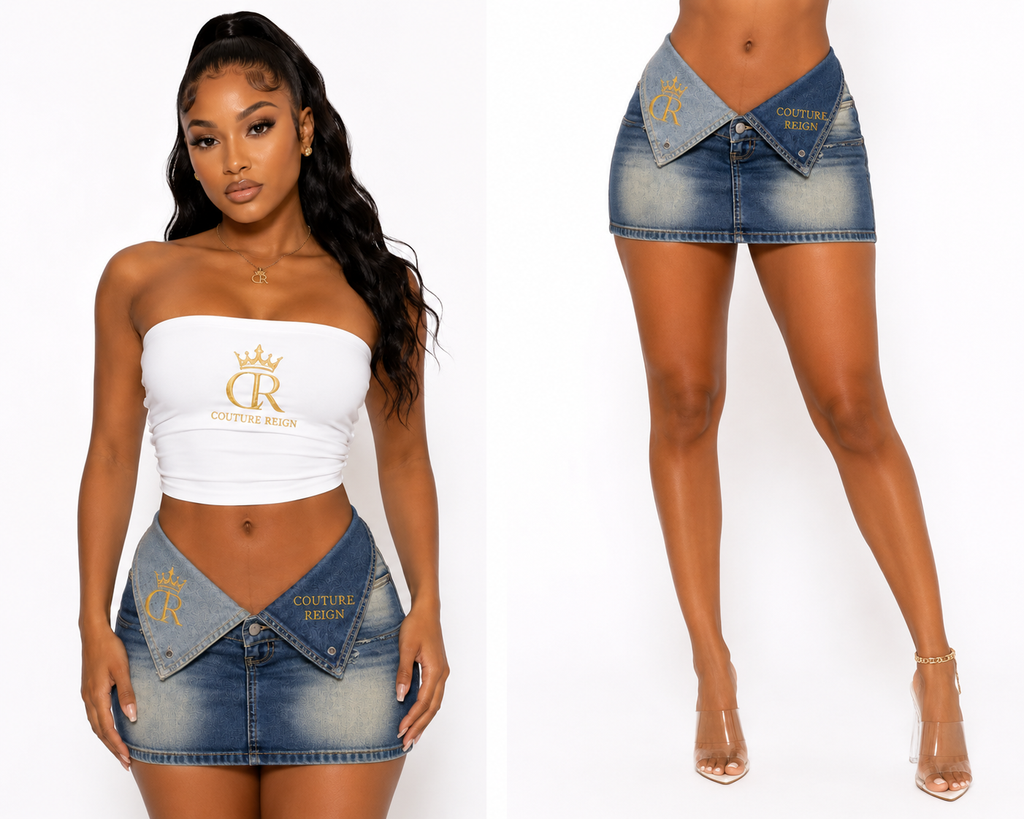 Couture Reign Crownfold Denim Skirt
