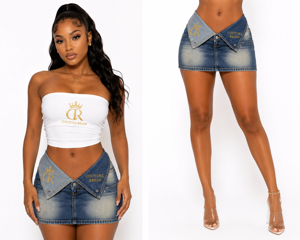 Couture Reign Crownfold Denim Skirt
